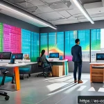 Home 18 생성형 AI 콘텐츠 마케팅 - A modern digital marketing office in a vibrant Mexican city, featuring a diverse team of young profe...