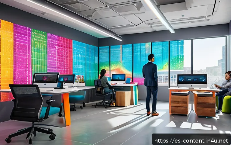 생성형 AI 콘텐츠 마케팅 - A modern digital marketing office in a vibrant Mexican city, featuring a diverse team of young profe...