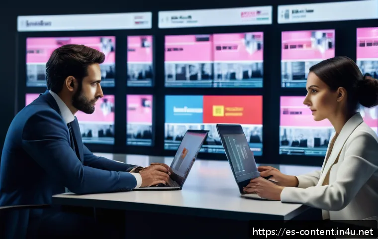 AI 기반 뉴스 자동 생성 - A modern newsroom scene in Spain featuring diverse journalists working collaboratively with advanced...